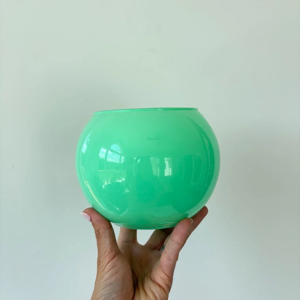 Vintage Green Opaline Glass Vase Round Mid Century Seafoam Mint Art Glass 5.5in